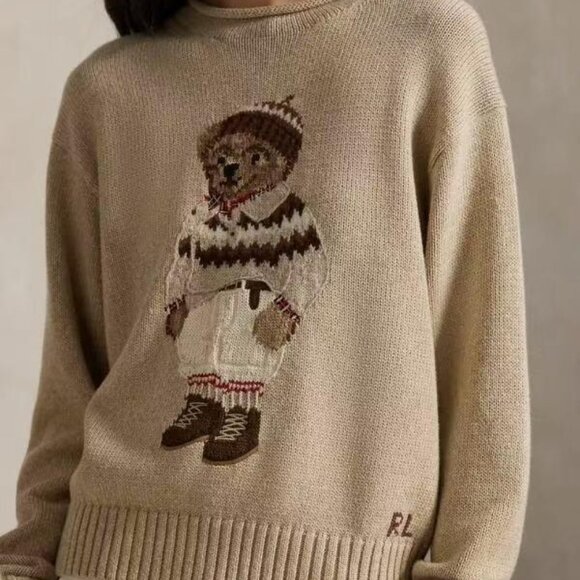 Polo Ralph Lauren Sweater Bear Oatmeal Color Rolled Collar Sweater - Picture 8 of 9